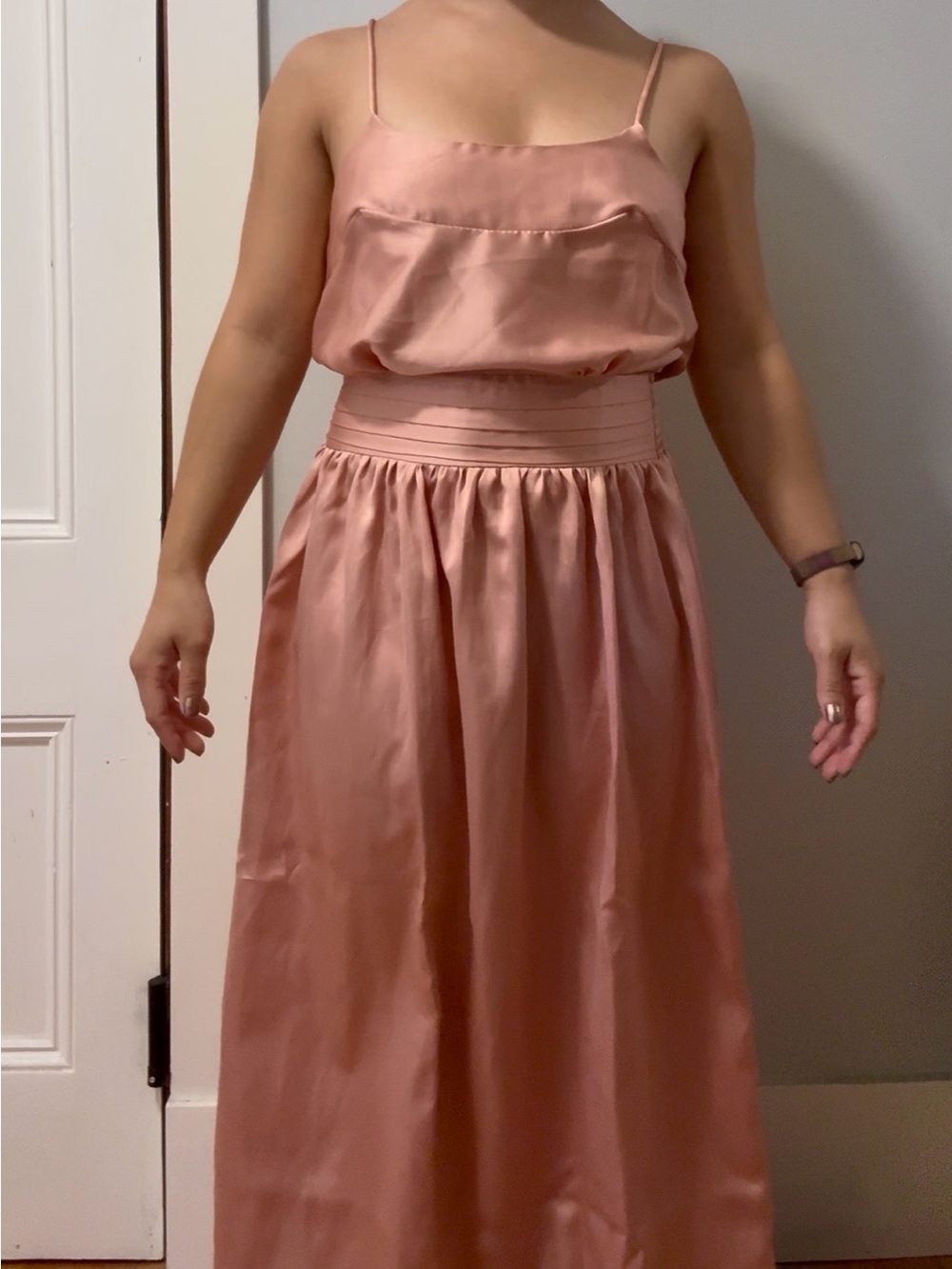 VTG 70s Lily of France Sleeveless Satin Maxi Dress in Dusty Rose